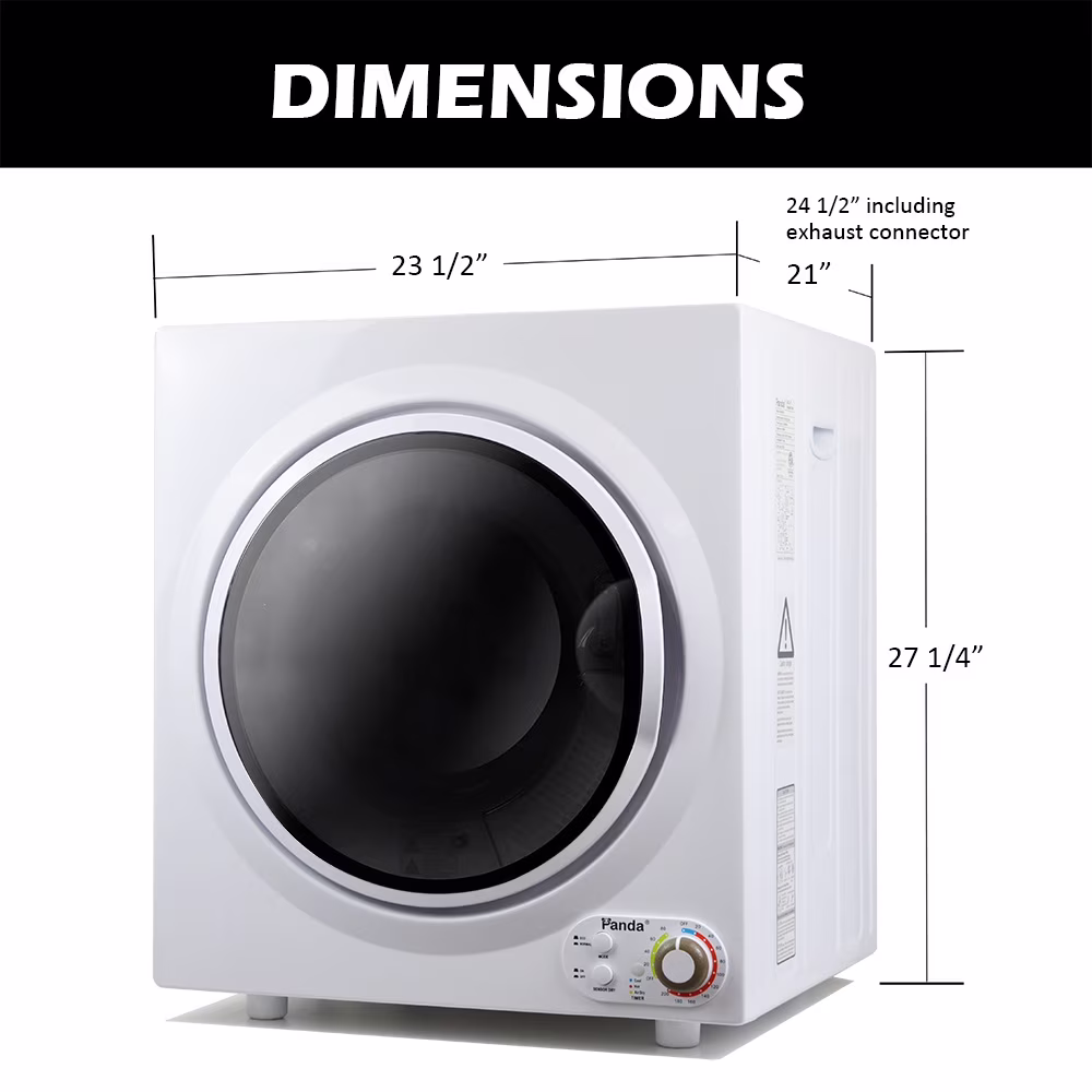 Panda 3.5 Cu.ft Compact Portable Electric Laundry Dryer PAN760SF, 13 Lbs Capacity,White and Black - Thumbnail 2