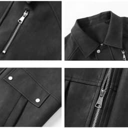 ZCFZJW Men's Faux Leather Coat Oversize Trend Collared Bomber Jackets Long Sleeve Washed PU Jacket for Spring Vintage Classic Fit Coats Street Wear with Zipper Pockets Black M - Thumbnail 4