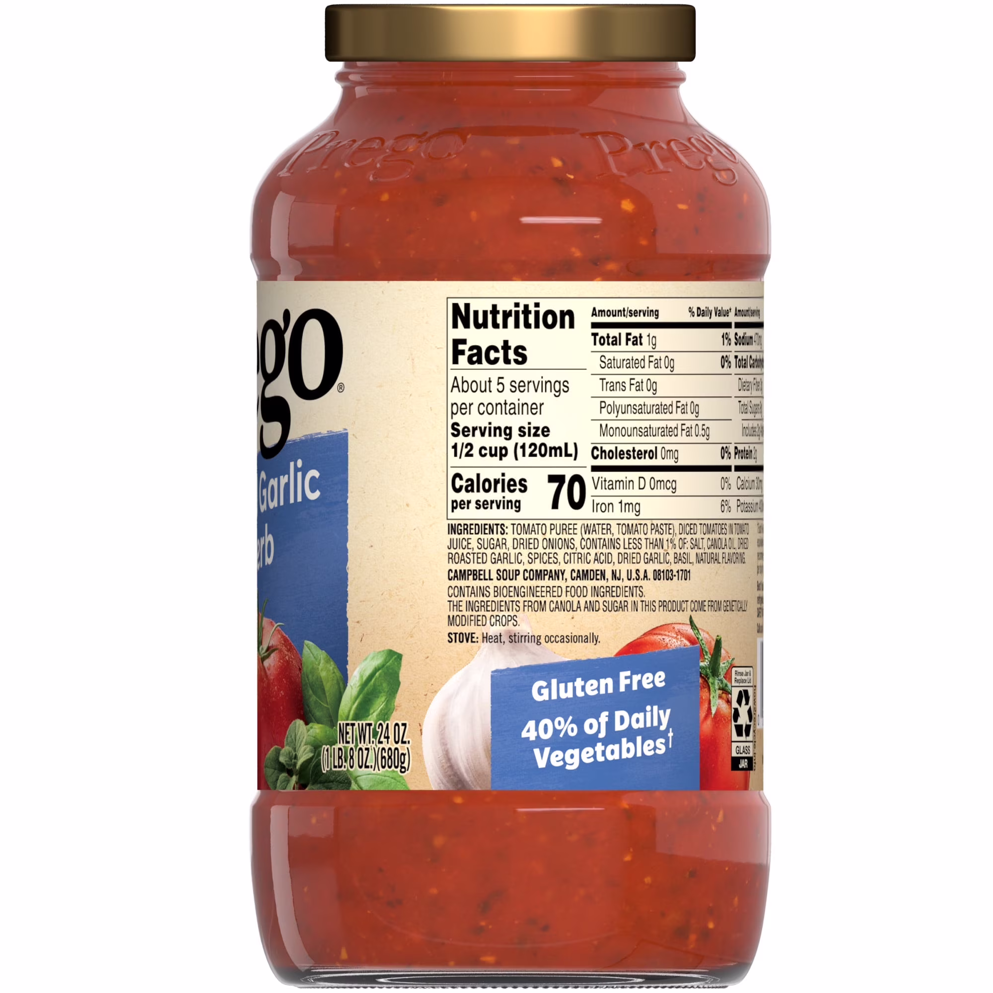 Prego Italian Tomato Pasta Sauce with Roasted Garlic & Herbs, 24 oz Jar - Thumbnail 8