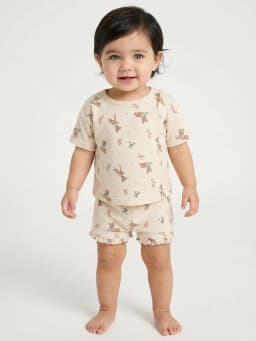 Bambi Baby Girls Faun Friends Textured Knit Top and Ruffle Shorts Set, 2-Piece, Sizes 0M-24M - Thumbnail 2