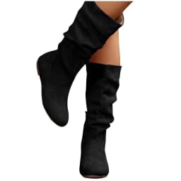 Viluyesy Womens Slouch Boots, Zipper Mid Wide Calf Flat Heels Ladies Fall Winter Fashion Boots Black US9 - Thumbnail 4