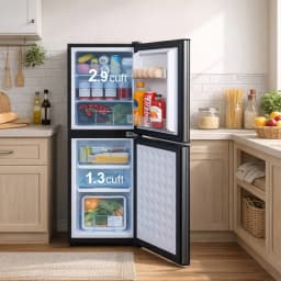 4.2 Cu.Ft Compact Refrigerator Double Door Mini Fridge with 2.3 Cu ft Freezer, Ultra Quiet, Mini Refrigerator for Dorm, Bedroom, Office, Silvery - Thumbnail 2