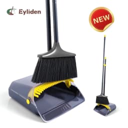 Eyliden Juego de Escoba y Recogedor Más Gruesos para el Hogar con Mango de 54in de Largo y Cepillo de Dientes, Gris - Thumbnail 1