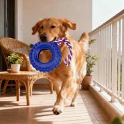 Natural Rubber Dog Tire Chew Toy, Treat Dispensing Dental Teething Toy, Interactive Tug of War Enrichment Toy for Dogs Boredom Relief - Thumbnail 6