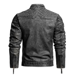 Jackets for Men Plus Size Motorcycle Jacket Zipper Leather Stand-up Collar Casual Solid Winter Jacket,Coats for Men Black - Thumbnail 4