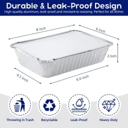 BagDream 50 Pack Aluminum Pans with Lids 8x6" Disposable Foil Pans, Aluminum Roasting Trays for Holiday Cooking, Parties Meal Prep, Storage, Heating - Thumbnail 2
