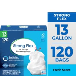 Great Value Strong Flex 13 gal Drawstring Tall Kitchen Trash Bags, Fresh Scent, 120 Bags - Thumbnail 1