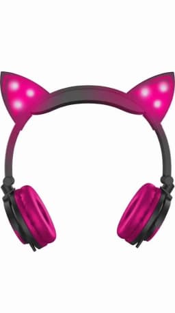 RHEA- Led Headphones W/Mic & Flashing Light-Up Pink Cat Ears 3.5Mm Aux Compatible - Thumbnail 3