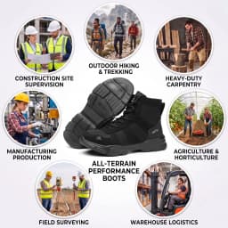 XQJ Men's Steel Toe Work Boots, Comfortable Lightweight Industrial Construction Shoes, Durable High Top Safety Boots - Black - Size 5 - Thumbnail 8