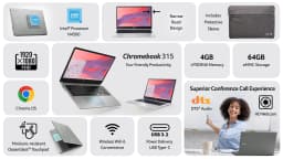 Acer Chromebook 315 15.6 inch Laptop Intel Processor N4500 4GB RAM 64GB eMMC Pure Silver - Thumbnail 3