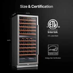 Ca’lefort 24 inch Dual Zone Wine Refrigerator Cooler 90 Bottle Built-In Wine Fridge with 3 Color LED Lighting for Home, Bar & Office - Thumbnail 7