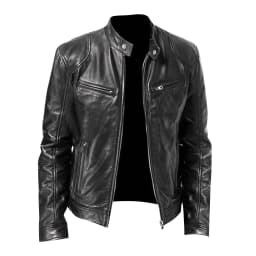 WREESH Men's Faux Leather Bomber Jacket Winter Coat, Motorcycle Style Zippered Jacket with Stand Collar - Thumbnail 1