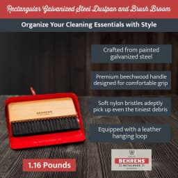 Behrens Portable Galvanized Steel Dustpan and Brush Broom Set, Red - Thumbnail 3