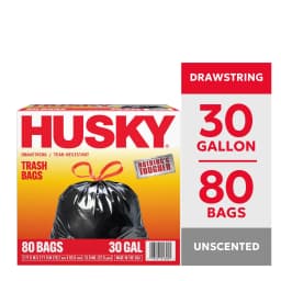Husky 30 Gallon Large Drawstring Trash Bags, 80 Bags - Thumbnail 1