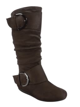 Women's Casual Flat Heel Side Zip Wide Calf Knee High Mid-Calf Boots Shoes ( Brown, 10) - Thumbnail 1