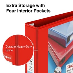 Staples Heavy-Duty 2-Inch D 3-Ring View Binder Red (26348) 56297-CC/26348 - Thumbnail 4