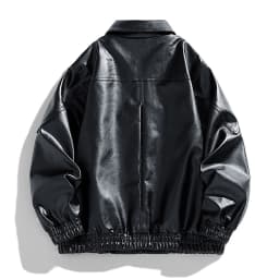 HOOMEUMY Mens Faux Leather Jacket Workout Drop Shoulder Clothes Fashion 2025 Trendy Classic Solid Coat Turndown Collar Design Vintage Loose Fit Biker Outwear Pockets Jacket Casual Black M - Thumbnail 4