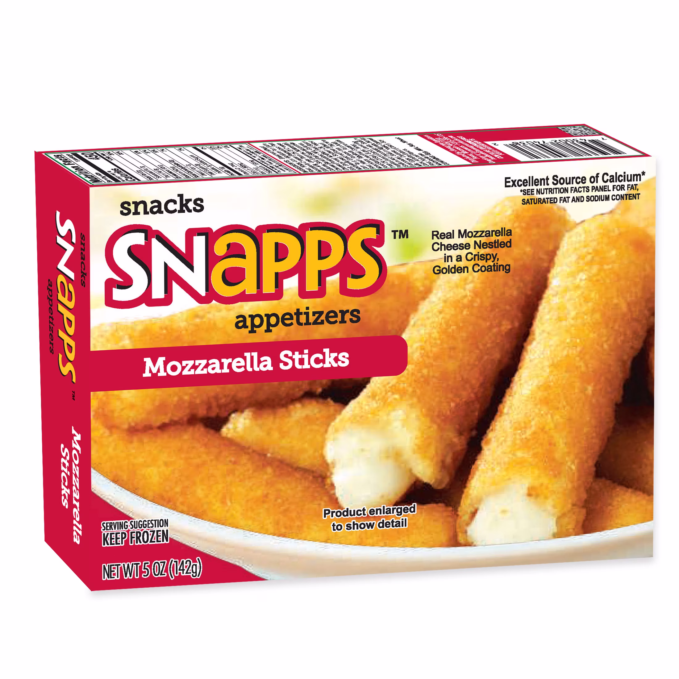 Snapps Frozen Appetizers Mozzarella Cheese Sticks, 5 oz Cardboard Box - Thumbnail 1