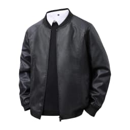 ZUKMRJPC Mens Faux Leather Jacket Full Zip Classic Vintage Solid Color Motorcycle Jackets Casual Lightweight Slim Fit Bomber Jackets - Thumbnail 2