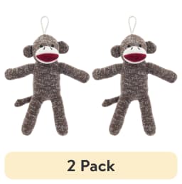 (2 pack) Vibrant Life Brown Sock Monkey Plush Dog Toy with Squeaker, Chew Level 1 - Thumbnail 1