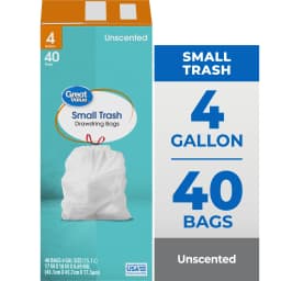 Great Value 4-Gallon Small Drawstring Trash Bags, 40 Bags - Thumbnail 1