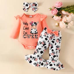 Dagaeig 3 Months Baby Girl Clothes Long Sleeve Romper Set Floral Fall Outfits Cute Baby Clothes Girl(Orange,0-3 Months) - Thumbnail 2