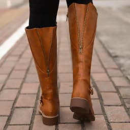 Floleo Clearance Women Boots Retro Shoes Casual Thick Low-heeled Boots Plus Size Mid Calf Zipper Boots - Thumbnail 8