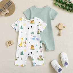 Actgleam Baby Boys Short Sleeve Romper Summer Infant Onesie Unisex Newborn Baby Clothes,Light Blue Zoo,9-12 Months - Thumbnail 9