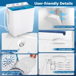 Costway Twin Tub Portable Washing Machine with Drain Pump Timer Control Dorm & RV's Blue - Thumbnail 5