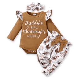 PatPat Newborn Baby Girls Cotton Clothes Long Sleeve Romper Jumpsuit Pants Outfit Set, 3-6 Months - Thumbnail 12