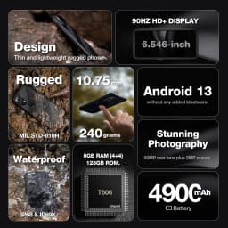 AGM H6 Lite Rugged unlocked cell phones, Ultra-Thin 10.75mm, Rugged Smartphone, 16GB RAM (4+4) + 128GB ROM - Thumbnail 4