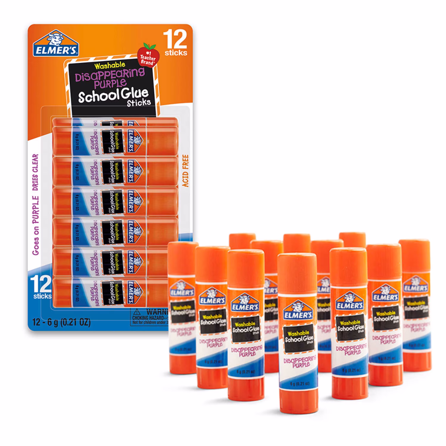 Elmer's Disappearing Purple Washable School Glue Sticks, 6 Gram, 12 Count - Thumbnail 1