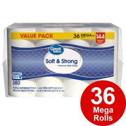 Great Value Soft & Strong Premium Toilet Paper, 36 Mega Rolls, 380 Sheets per Roll - Thumbnail 8