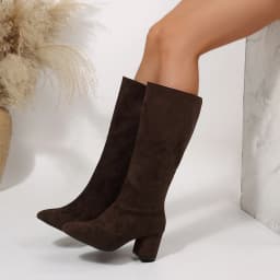 Viluyesy Womens Knee High Boots, High Chunky Heels Pointed Toe Suede Leather Fall Winter Dress Tall Boots Brown US8.5 - Thumbnail 7