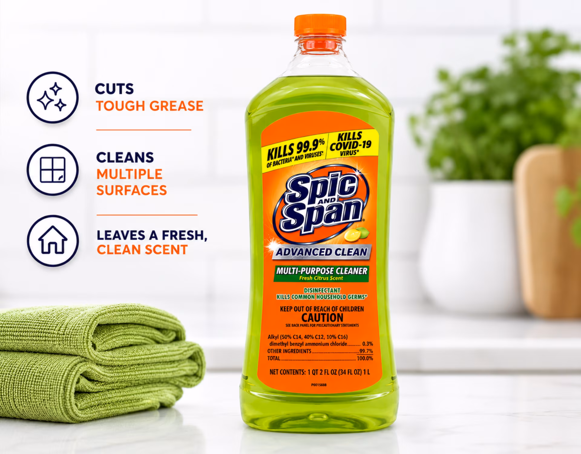 Spic and Span Multi-Surface & Floor Cleaner, Citrus Scent, 34 fl oz 5 Pack - Thumbnail 5
