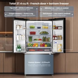 ICYBER BOOM 27.4 cu ft French Door Refrigerator, Full Size with Freezer, Auto Defrost, Ice Maker & Water Filter, Dual Zone, Stainless Steel - Thumbnail 2