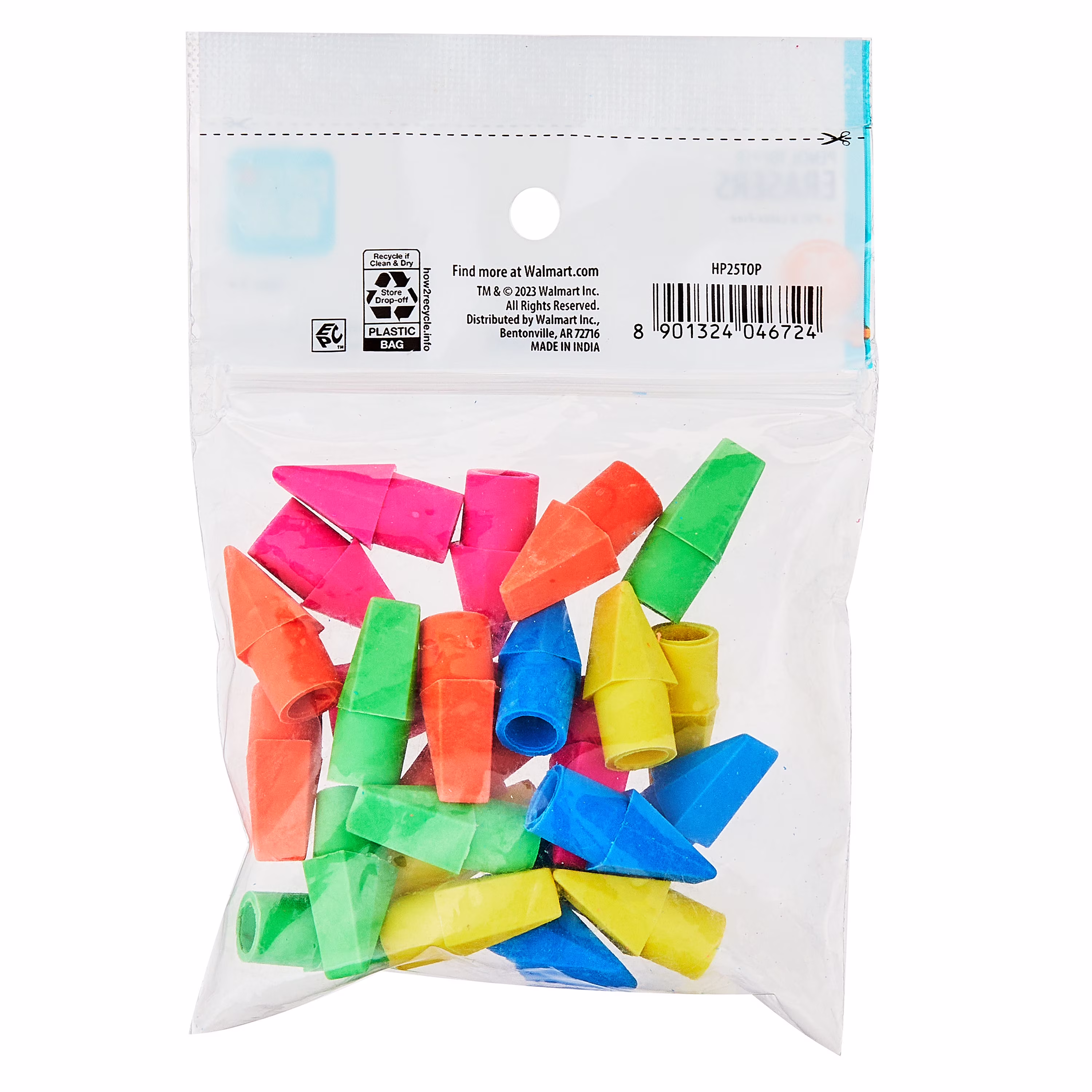 Pen+Gear Pencil Cap Erasers, 25 Count – Assorted Colors, Smudge-Free, Fits #2 Pencils - Thumbnail 3