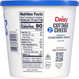 Daisy Pure and Natural Low Fat Cottage Cheese, 2% Milkfat, 24 oz (1.5 lb) Tub (Refrigerated) 13g of Protein per Serving - Thumbnail 2