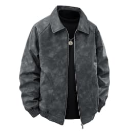 Mens Faux Leather Motorcycle Jacket Zip Up Collared Coat with Pockets Lightweight Outerwear for Streetwear and Daily Wear - Thumbnail 2