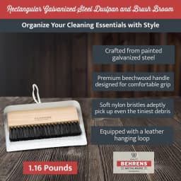Behrens Portable Galvanized Steel Dustpan and Brush Broom Set, White - Thumbnail 3