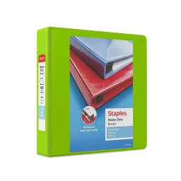 Staples Heavy Duty 2" 3-Ring View Binder Chartreuse (24687) 56321-CC/24687 - Thumbnail 1
