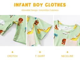 Actgleam Baby Boys Short Sleeve Romper Summer Infant Onesie Unisex Newborn Baby Clothes,Light Blue Zoo,9-12 Months - Thumbnail 2