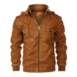 IYTR Men's Faux Leather Jacket Winter Warm Hooded Motorcycle Biker Jacket PU Leather Outwear Black S - Thumbnail 1