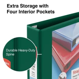 2" Staples Heavy-Duty View Binders with D-Rings Green 976063 - Thumbnail 4
