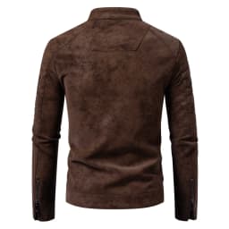Men's Faux Leather Moto Jacket with Stand Collar, Metal Zipper, Casual Outerwear for Outdoor Wear, Slim Fit Short Coat - Thumbnail 2