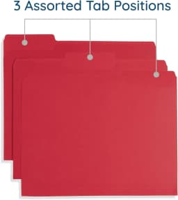 100 File Folders, Letter, Assorted Colors, 1/3 Cut Tab | Blue, red, green, yellow and orange, durable 11pt paper, reinforced 1/3 cut tabs, color - Thumbnail 5