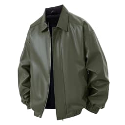 uublik Men's Faux Leather Jacket Army Green Long Sleeve Casual Button Down Motorcycle Coats Trendy Fall Clothes - Thumbnail 1