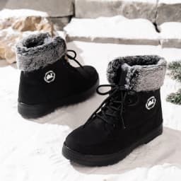 WAVSUF Women's Snow Boots Wide Width Anti Slip Soft Sole Winter Fleece Ankle Boots Black 9.5 - Thumbnail 6