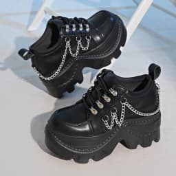Joykidd Halloween Platform Ankle Boots for Women Chunky Lug Sole Lace Up High Fashion Shoe with Chain for Costume Party Festival Events - Thumbnail 4