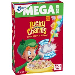 Lucky Charms Gluten Free Cereal with Marshmallows, Jumbo Unicorns, Mega Size, 26.1 oz - Thumbnail 1